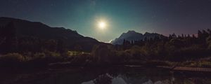 Preview wallpaper starry sky, lake, mountains, trees