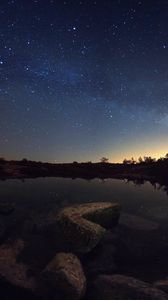 Preview wallpaper starry sky, lake, night, horizon, reflection