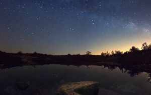 Preview wallpaper starry sky, lake, night, horizon, reflection
