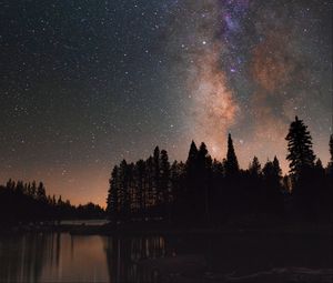 Preview wallpaper starry sky, lake, trees, night