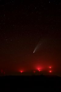 Preview wallpaper starry sky, lights, light, fog, red, dark