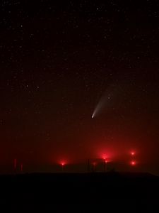 Preview wallpaper starry sky, lights, light, fog, red, dark