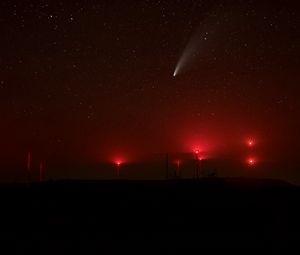 Preview wallpaper starry sky, lights, light, fog, red, dark