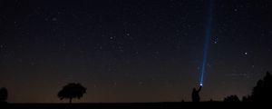 Preview wallpaper starry sky, man, lantern, night