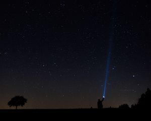 Preview wallpaper starry sky, man, lantern, night