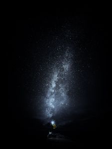 Preview wallpaper starry sky, man, loneliness, lonely, shine, night, dark