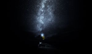 Preview wallpaper starry sky, man, loneliness, lonely, shine, night, dark