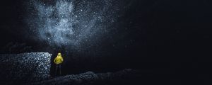 Preview wallpaper starry sky, man, night, stars, radiance, sky