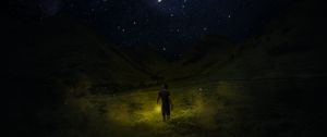 Preview wallpaper starry sky, man, night, field, sky, grass