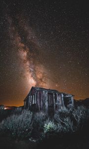 Preview wallpaper starry sky, milky way, building, night, june lake, united states