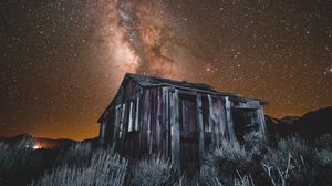Preview wallpaper starry sky, milky way, building, night, june lake, united states
