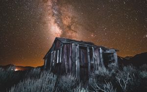 Preview wallpaper starry sky, milky way, building, night, june lake, united states