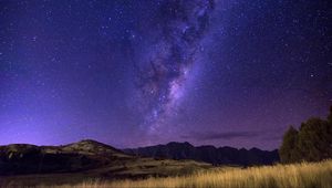 Preview wallpaper starry sky, milky way, horizon, field, night