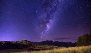 Preview wallpaper starry sky, milky way, horizon, field, night