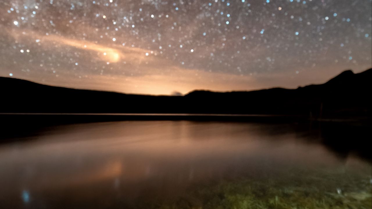 Wallpaper starry sky, milky way, lake, night