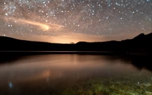 Preview wallpaper starry sky, milky way, lake, night