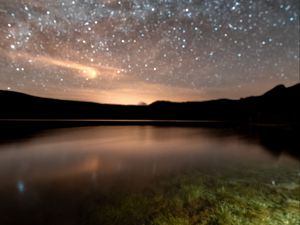 Preview wallpaper starry sky, milky way, lake, night