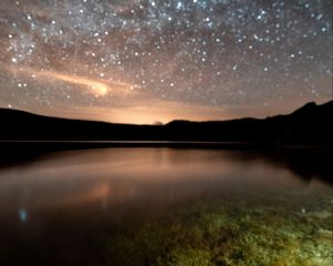 Preview wallpaper starry sky, milky way, lake, night