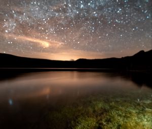 Preview wallpaper starry sky, milky way, lake, night