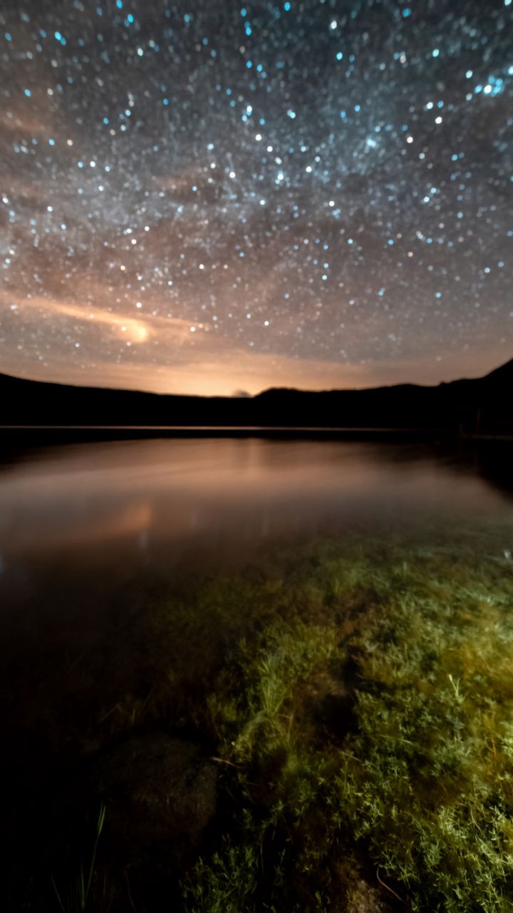 720x1280 Wallpaper starry sky, milky way, lake, night
