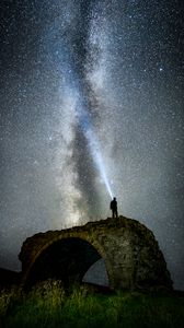 Preview wallpaper starry sky, milky way, man, silhouette, hill, sky, night