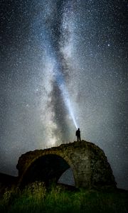 Preview wallpaper starry sky, milky way, man, silhouette, hill, sky, night