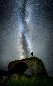 Preview wallpaper starry sky, milky way, man, silhouette, hill, sky, night