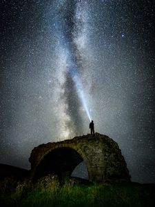 Preview wallpaper starry sky, milky way, man, silhouette, hill, sky, night