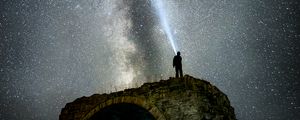 Preview wallpaper starry sky, milky way, man, silhouette, hill, sky, night