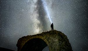 Preview wallpaper starry sky, milky way, man, silhouette, hill, sky, night