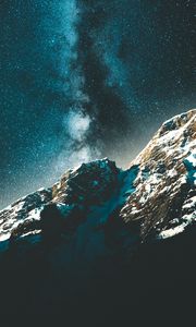Preview wallpaper starry sky, milky way, mountains, night, stars, snowy