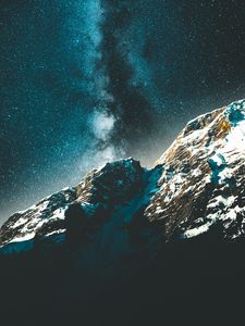 Preview wallpaper starry sky, milky way, mountains, night, stars, snowy
