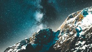 Preview wallpaper starry sky, milky way, mountains, night, stars, snowy