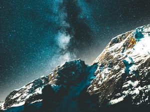 Preview wallpaper starry sky, milky way, mountains, night, stars, snowy