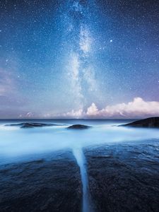 Preview wallpaper starry sky, milky way, shore, night