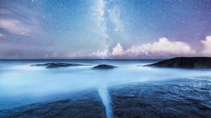 Preview wallpaper starry sky, milky way, shore, night