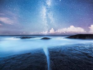 Preview wallpaper starry sky, milky way, shore, night