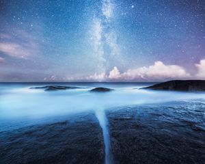 Preview wallpaper starry sky, milky way, shore, night