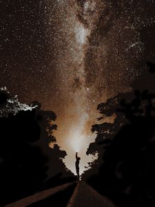 Preview wallpaper starry sky, milky way, silhouette, stars, night, photoshop