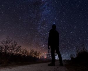 Preview wallpaper starry sky, milky way, silhouette, night, stars, observation