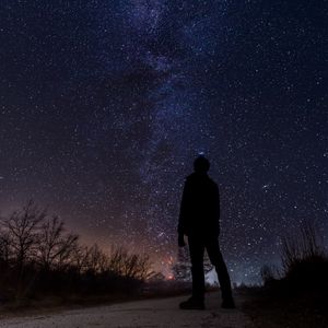 Preview wallpaper starry sky, milky way, silhouette, night, stars, observation