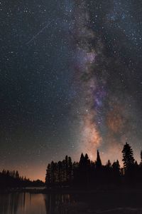 Preview wallpaper starry sky, milky way, trees, lake, night, stars