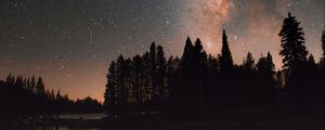 Preview wallpaper starry sky, milky way, trees, lake, night, stars
