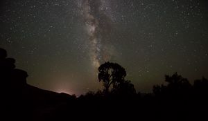 Preview wallpaper starry sky, milky way, trees, night, silhouettes, outlines, dark