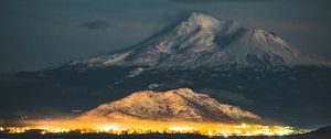 Preview wallpaper starry sky, mountain, snowy, night