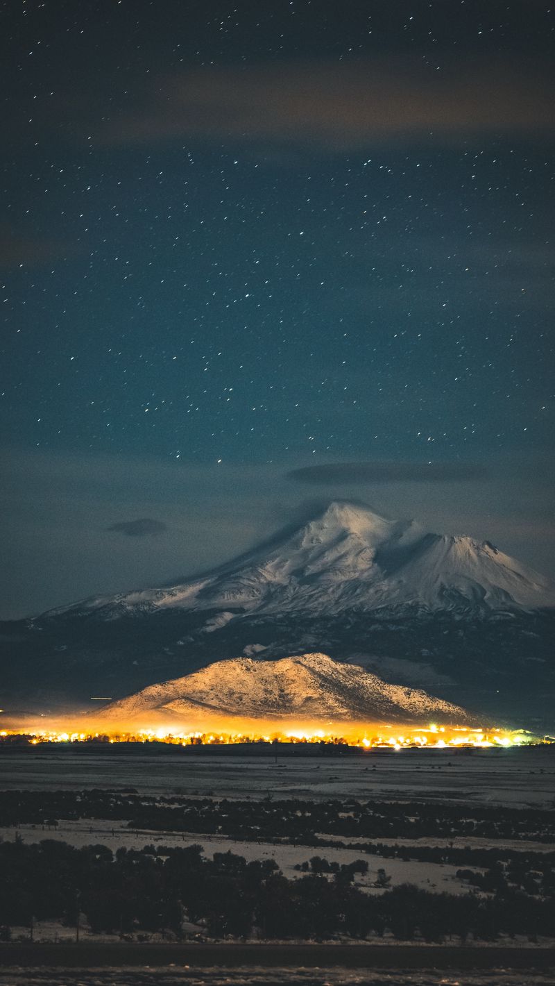 Download Wallpaper 800x1420 Starry Sky Mountain Snowy Night Iphone