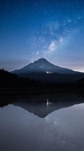 Preview wallpaper starry sky, mountain, stars, milky way, night, reflection