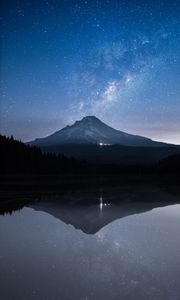 Preview wallpaper starry sky, mountain, stars, milky way, night, reflection