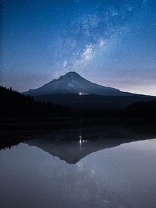 Preview wallpaper starry sky, mountain, stars, milky way, night, reflection