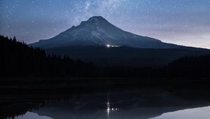 Preview wallpaper starry sky, mountain, stars, milky way, night, reflection